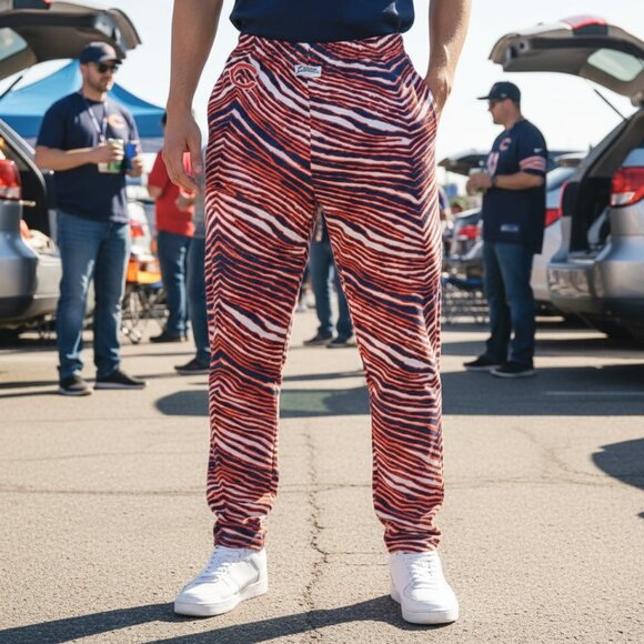 Chicago Bears Zubaz Pants XL Vintage 90s Orange Blue Zebra Print NFL Fanwear USA - Picture 1 of 8